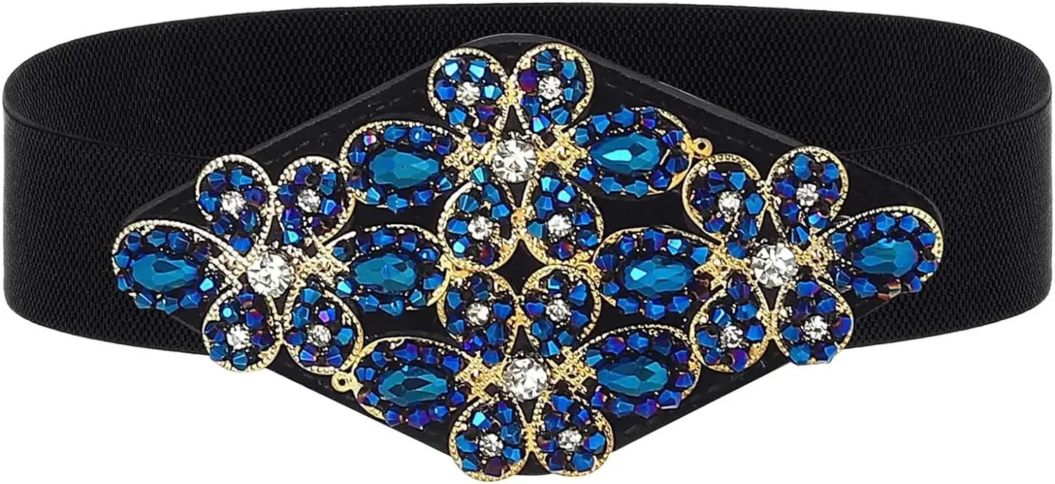 Women Jewelry Accessories For Black Dress - Stretch Rhinestone Belt Black Wide Women