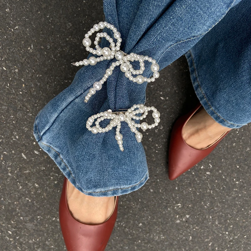 Women'S Jeans Accessories Chain - New Fashion Imitation Pearl Bow Pin