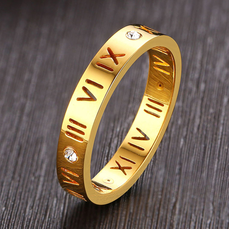 Wrap Ring Gold - Hollow Roman Numeral Ring Stainless Steel