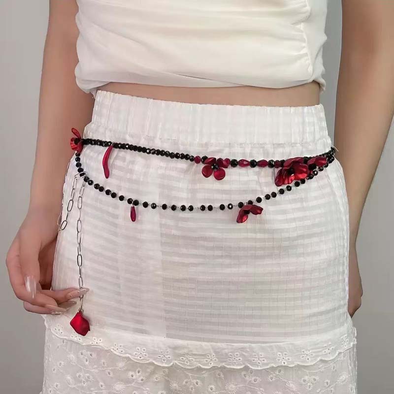Vintage Red Flower Waist Chain - Women Jewelry Accessories For Black Dress recension och pris