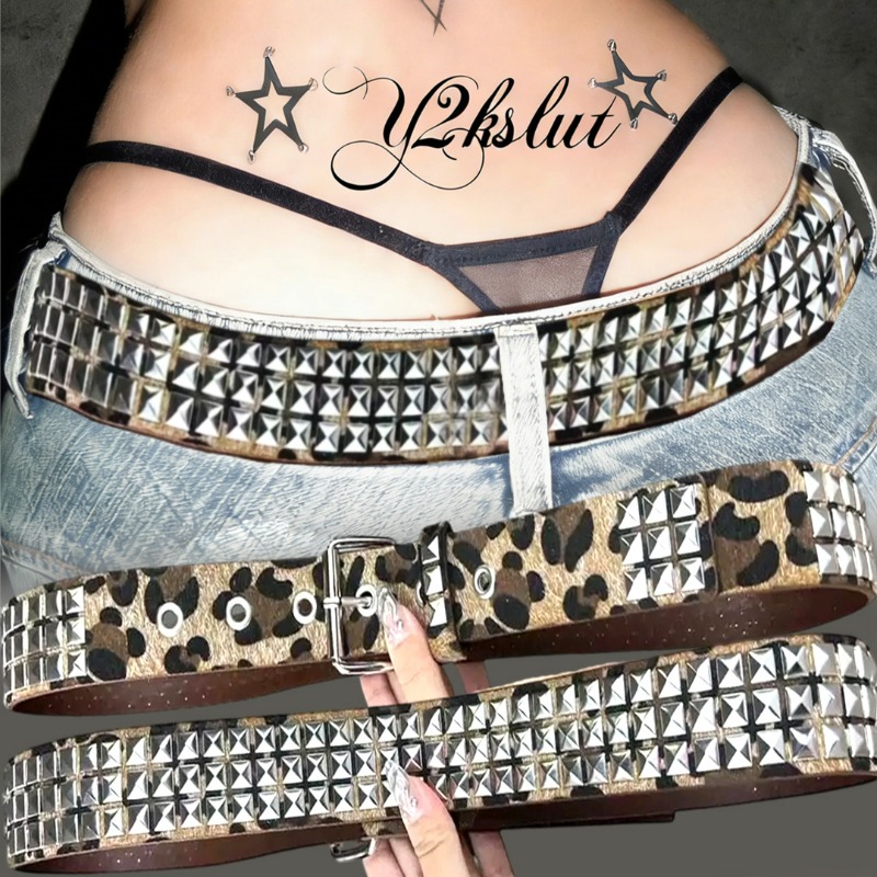 Y2K Leopard Rivet Belt Square  - Women'S Jeans Accessories Chain recension och pris