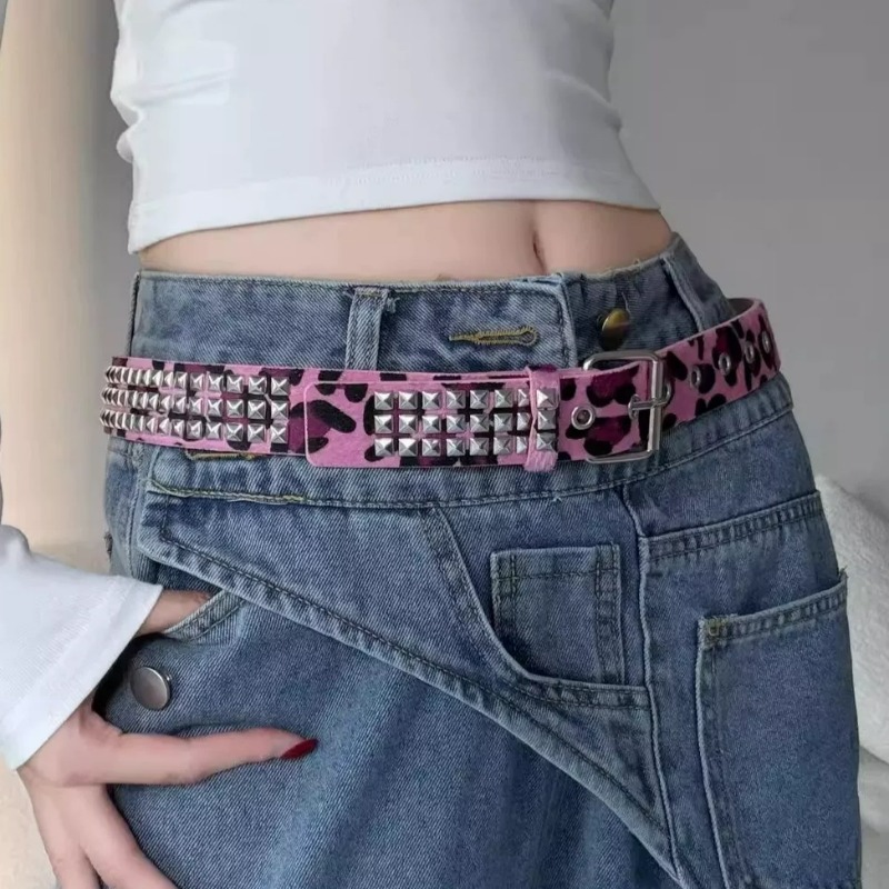Y2K Leopard Rivet Belt Square  - Women'S Jeans Accessories Chain recension och pris